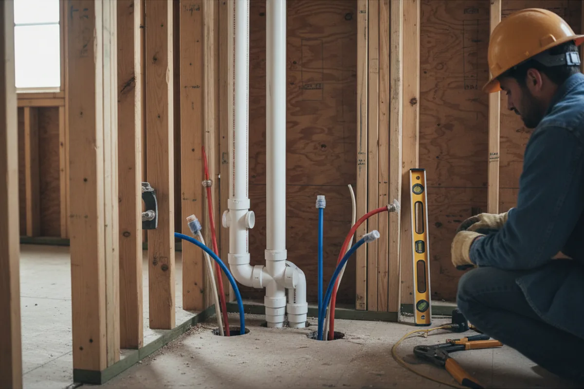 Drain and supply rough-in during Sump Pump Repair in Blue Diamond